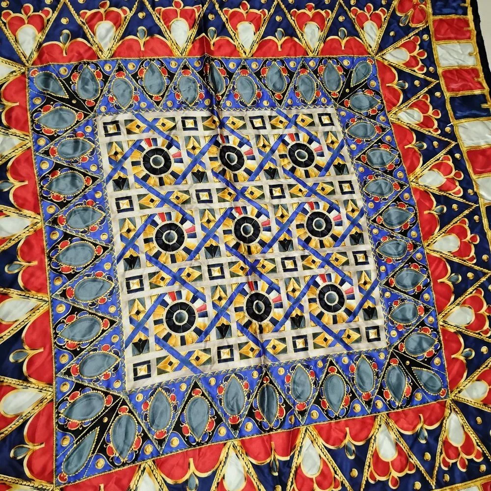 ❤️CHRISTIAN DIOR France XL 46X47 HEARTS AND JEWELS PIANO SHAWL Silk Scarf